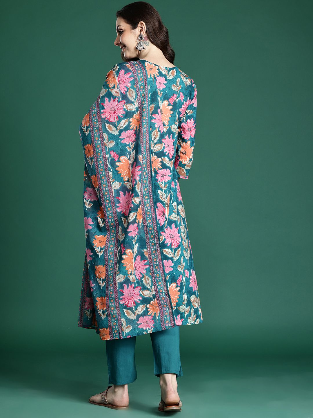 Floral Printed Pure Cotton Kurta with Trousers & Dupatta