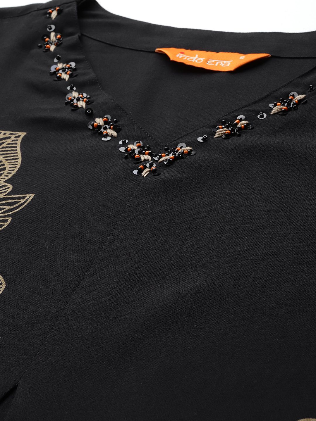 Floral Printed Regular Beads and Stones Kurta with Trousers