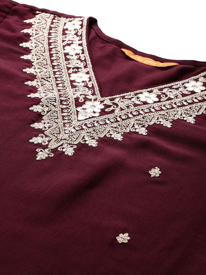 Women Floral Embroidered Thread Work Kurta with Trousers & Dupatta