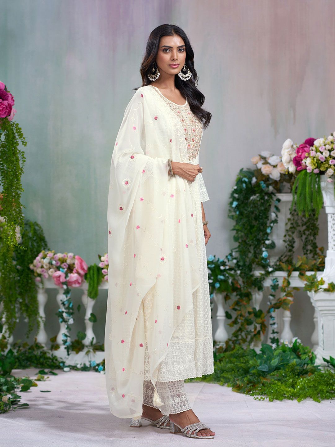 Dhiyona CH Embroidered Schiffli Anarkali Kurta Set