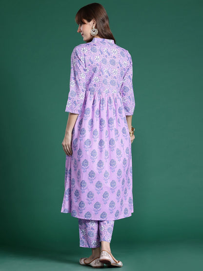 Floral Printed Regular Pure Cotton Kurta with Trousers