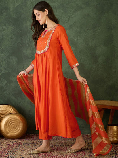 Dhiyona KA Women Embroidered A-Line Kurta Set