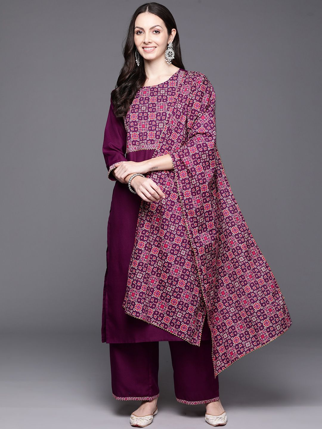 Women Yoke Design Regular Gotta Patti Kurta with Palazzos & With Dupatta