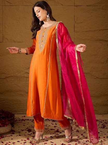 Dhiyona PD Women Embroidered Kurta & Trousers With Dupatta