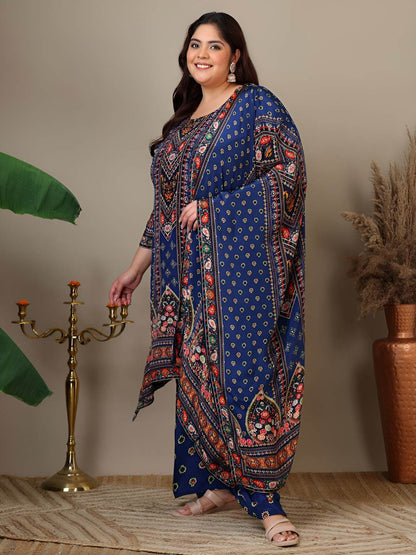 Dhiyona IN Women Plus Size Floral Printed Kurta with Palazzos & Dupatta