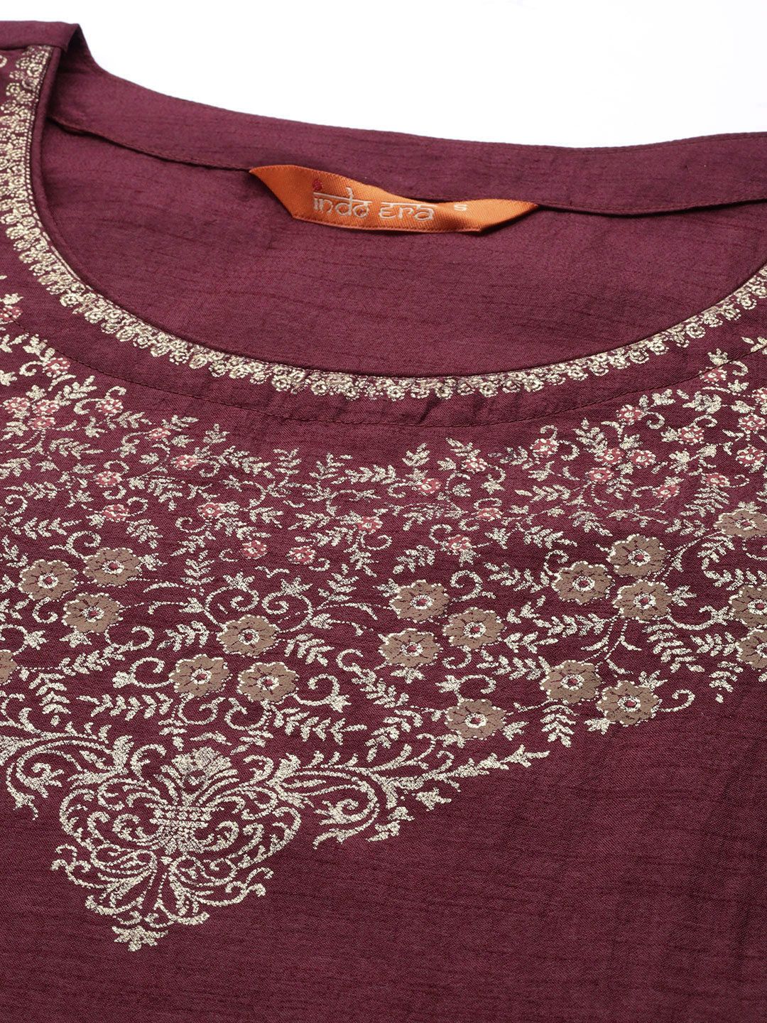 Women Maroon and Gold-Toned Ethnic Motifs Foil Print Kurta with Palazzos