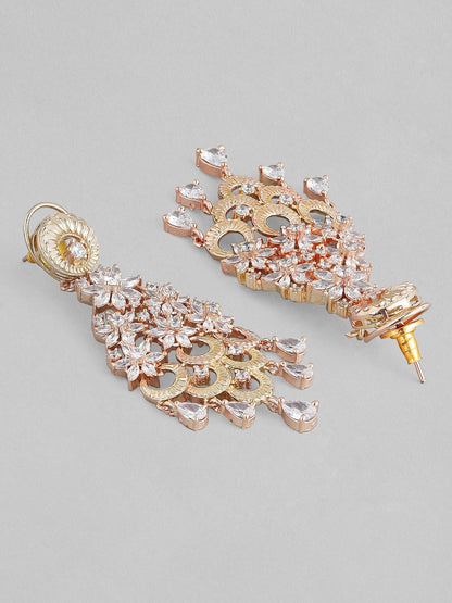 Dhiyona RJ Women's 18K Rose Gold & Gold-Toned Cubic Zirconia Stone Cascading Floral Chandelier Earring