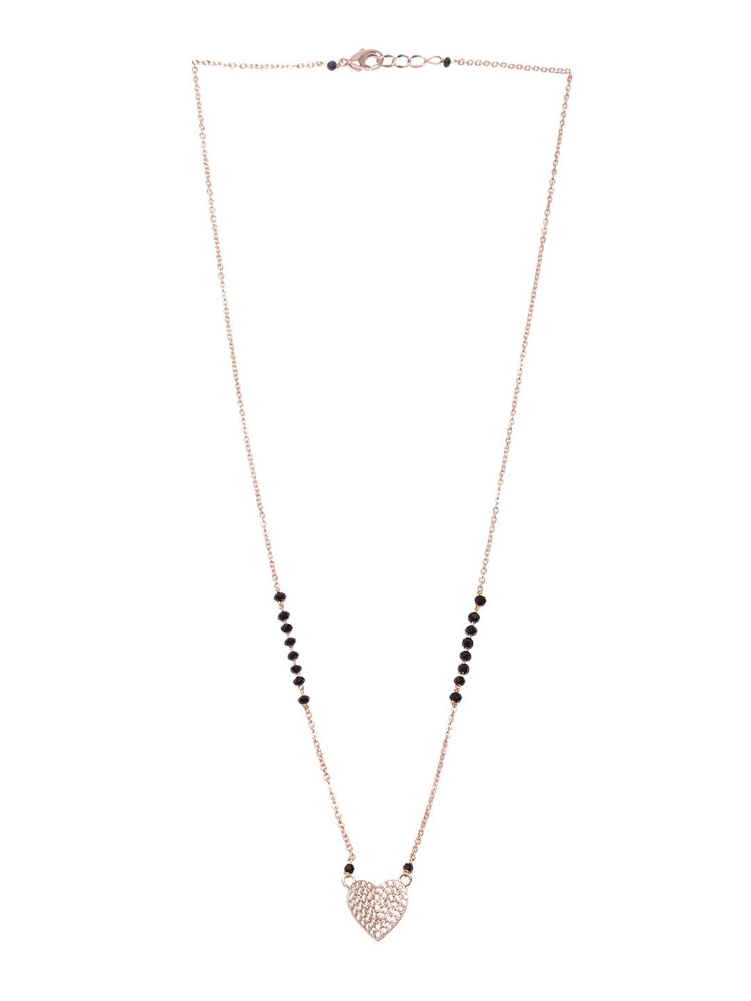 Dhiyona RJ Women's Women Rose Gold Plated CZ Studded Heart Pendant Mangalsutra