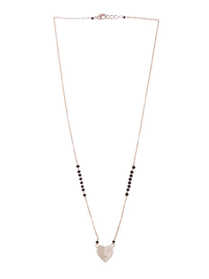 Dhiyona RJ Women's Women Rose Gold Plated CZ Studded Heart Pendant Mangalsutra