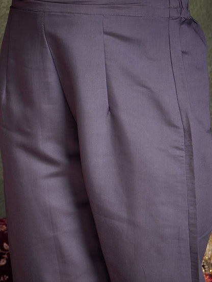 Floral Embroidered Thread Work Straight Kurta With Trousers & Dupatta