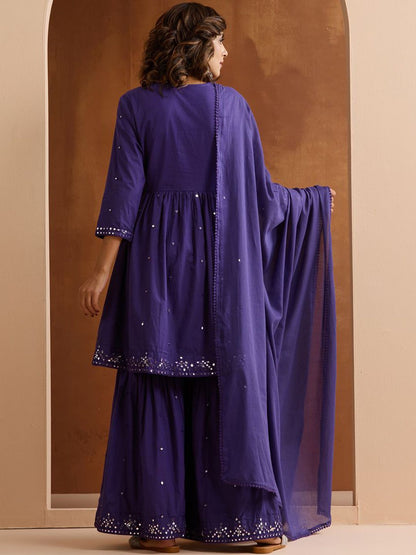 Dhiyona IS Women's Women Ethnic Motifs Embroidered Cotton Kurta with Trousers & Dupatta