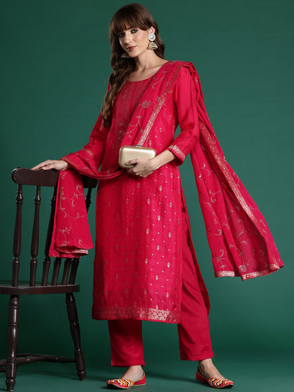 Ethnic Motifs Woven Design Zari Kurta with Trousers & With Dupatta