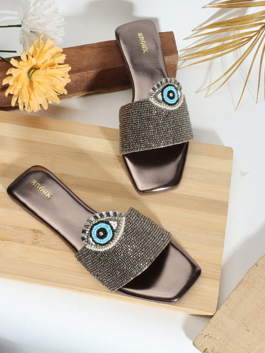 Dhiyona AK Evil Eye Classic Embellished Open Toe Flats