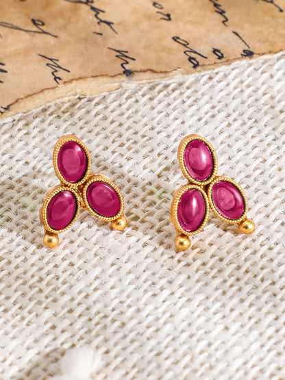 Dhiyona RJ Women's 18K Gold-Plated Ruby Pink Studded Traditional Necklace Set