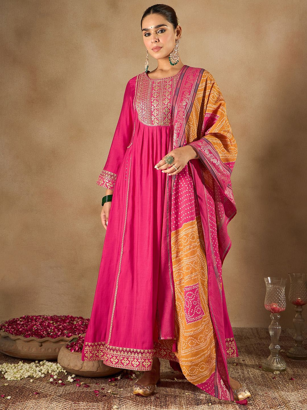 Women Ethnic Motifs Embroidered Empire Kurta with Trousers & Dupatta