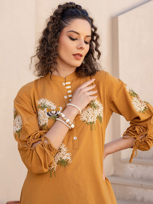 Dhiyona IE Floral Embroidered Pure Cotton Tunic With Trousers Co-Ords
