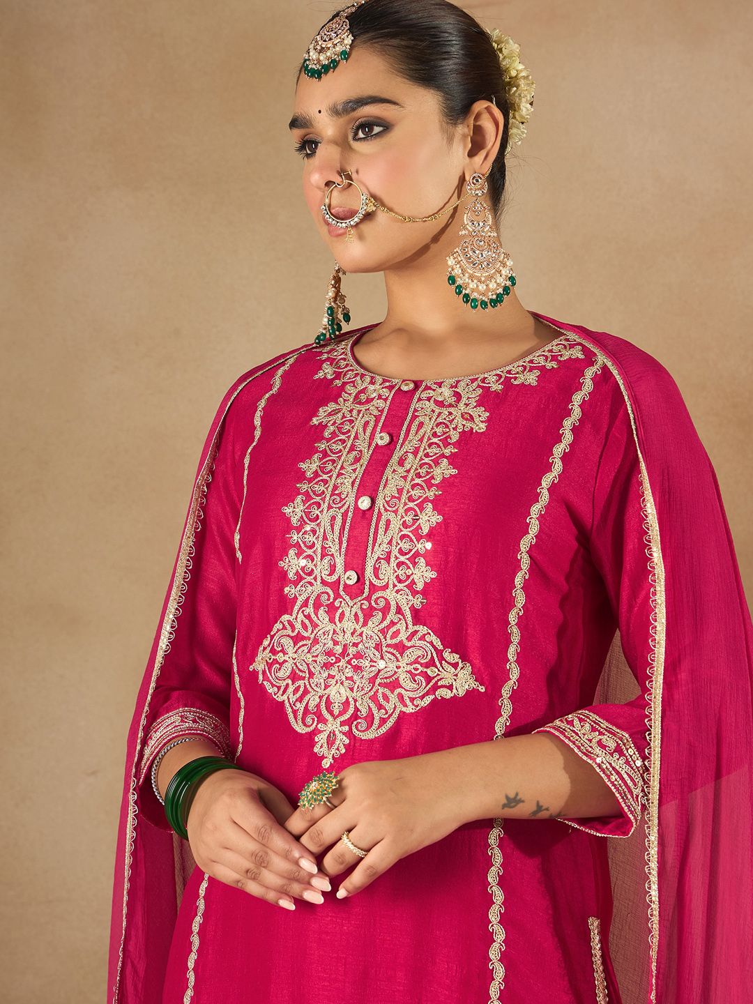 Dhiyona IE Women Embroidered Regular Kurta with Trousers & With Dupatta