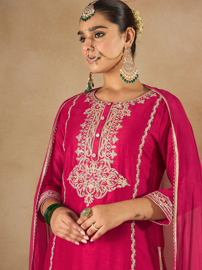 Dhiyona IE Women Embroidered Regular Kurta with Trousers & With Dupatta