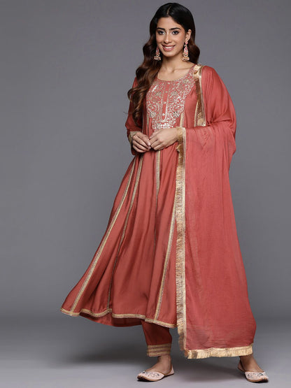 Dhiyona VA Women'sFloral Embroidered Panelled Sequinned Kurta with Trousers & Dupatta