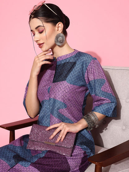 Dhiyona VA Women'sAbstract Printed Mandarin Collar Kurta with Palazzos