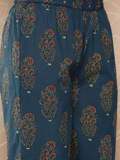 Dhiyona VA Women'sFloral Printed Empire Pure Cotton Kurta With Trousers & Dupatta