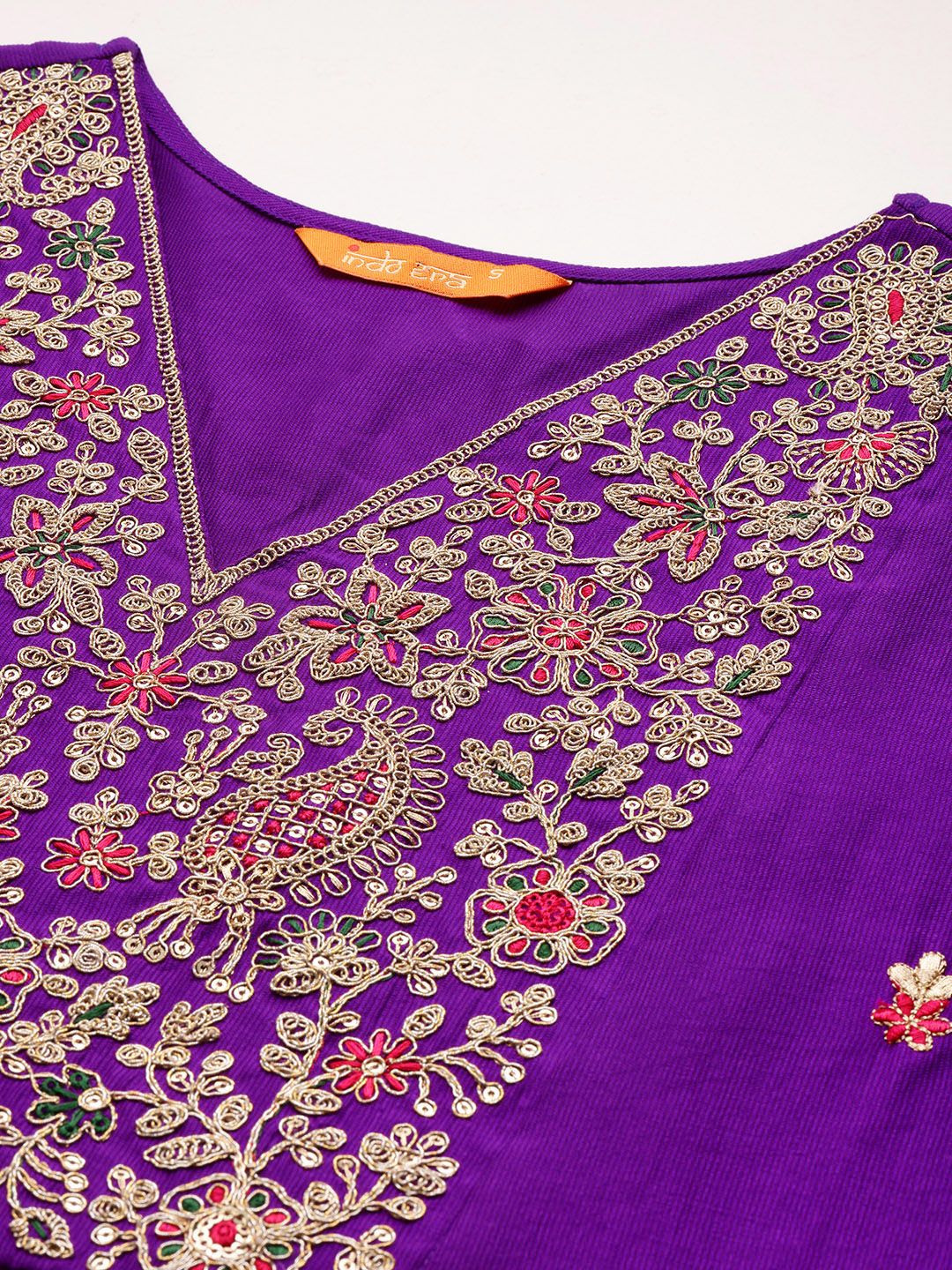 Dhiyona IE Floral Embroidered Pleated Aari Work Liva Kurta With Trousers & Dupatta