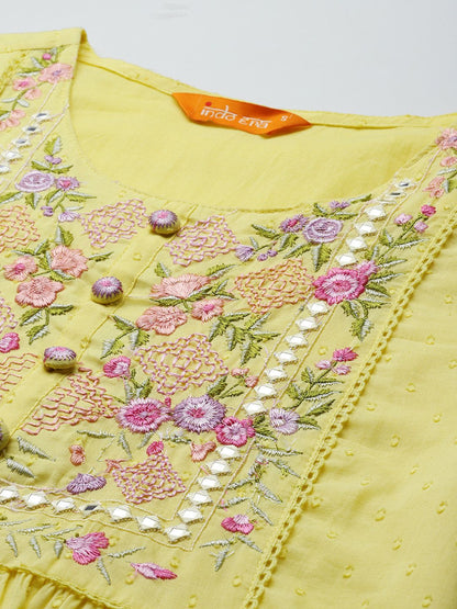 Floral Embroidered Kurta with Trousers & Dupatta