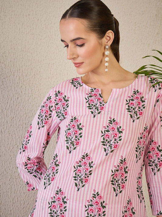 Adults-Women Floral Printed Cotton Kurta with Trousers