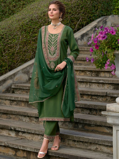 Dhiyona IE Ethnic Motifs Yoke Design Straight Kurta with Trousers & Dupatta