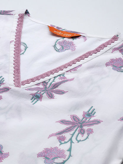 Dhiyona IE Floral Printed Pure Cotton Kurta with Trousers