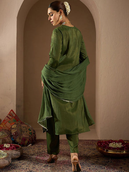 Dhiyona IE Women Ethnic Motifs Embroidered Regular Kurta with Trousers & With Dupatta