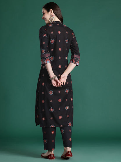 Ethnic Motifs Printed Beads & Stones Pure Cotton Kurta with Trousers