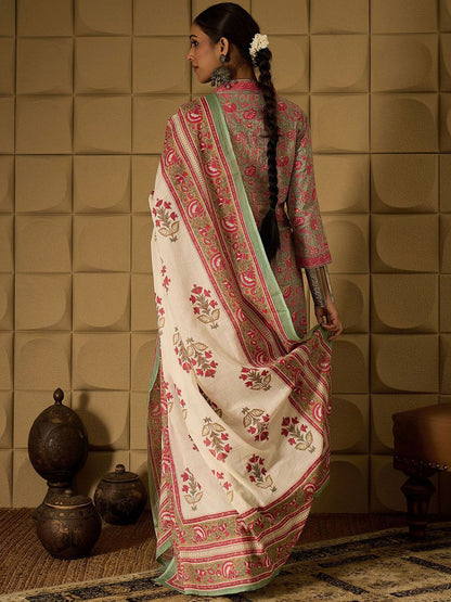 Dhiyona IE Floral Printed Pure Cotton Straight Kurta with Salwar & Dupatta