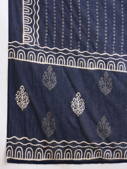 Dhiyona IE Floral Printed Pure Cotton Straight Kurta With Trousers & Dupatta