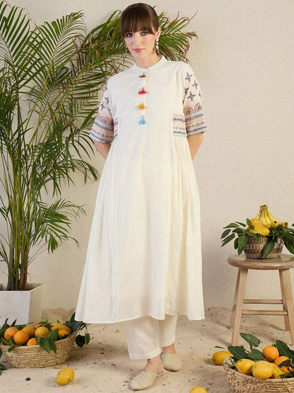 Dhiyona IE Embroidered Pure Cotton Top With Trousers Co-Ords