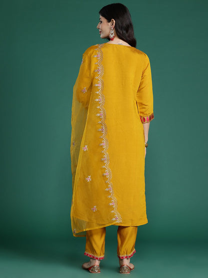 Women Ethnic Motifs Embroidered Gotta Patti Kurta with Trousers & Dupatta