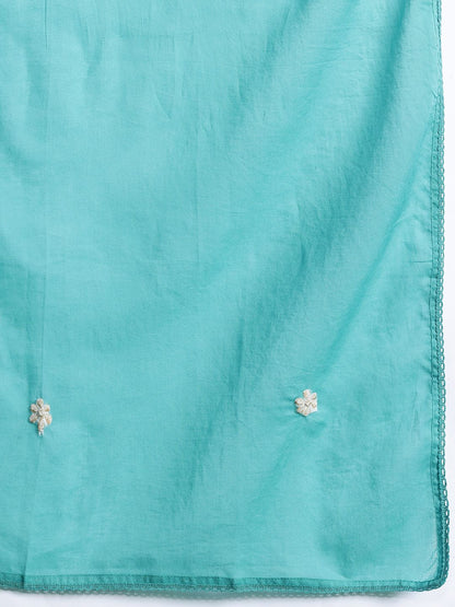Dhiyona IE Floral Embroidered Pure Cotton Kurta with Trousers & Dupatta