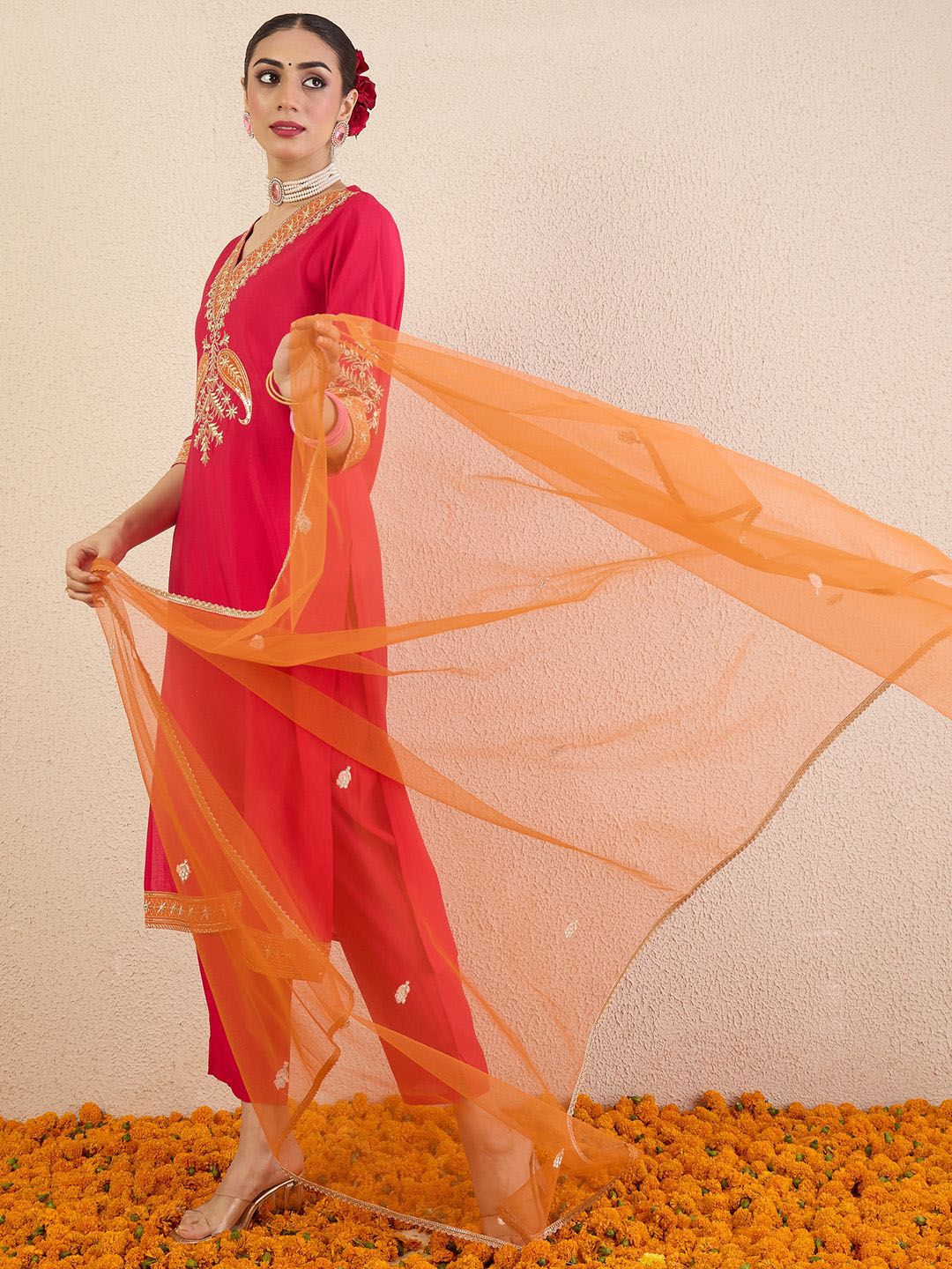 Women Ethnic Motifs Embroidered Kurta with Trousers & Dupatta