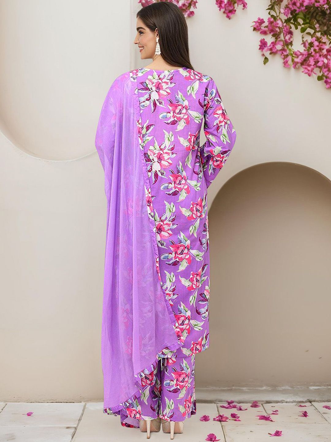 Dhiyona IS Women's Floral Printed Pure Cotton Kurta with Trousers & Dupatta