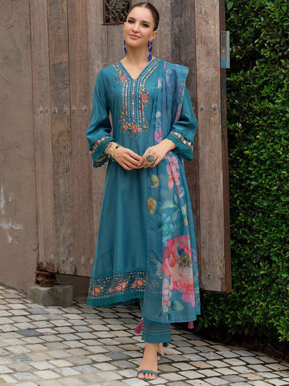 Women Floral Embroidered Regular Mirror Work Kurta with Trousers & Dupatta