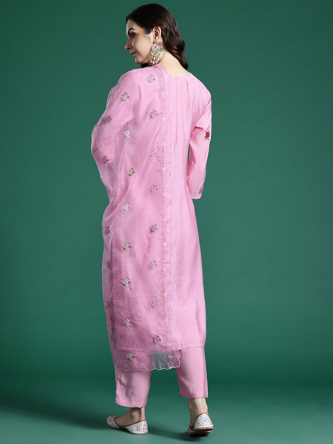 Floral Embroidered Kurta with Trousers & Dupatta