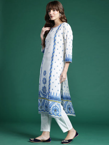 Dhiyona IE Ethnic Motifs Printed Panelled Pure Cotton Kurta with Trousers & Dupatta
