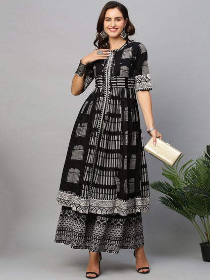 Dhiyona SN Women's Ethnic Motifs Printed Pure Cotton A Line Kurta With Palazzos
