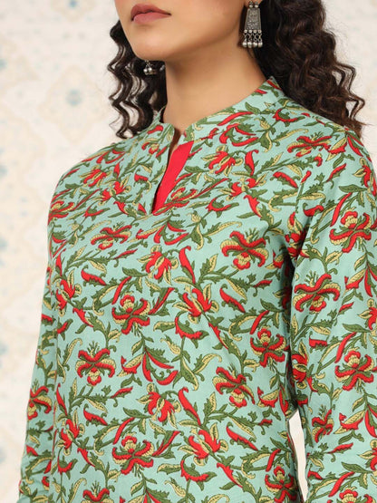 Dhiyona OD  Green Floral Printed Straight Kurta