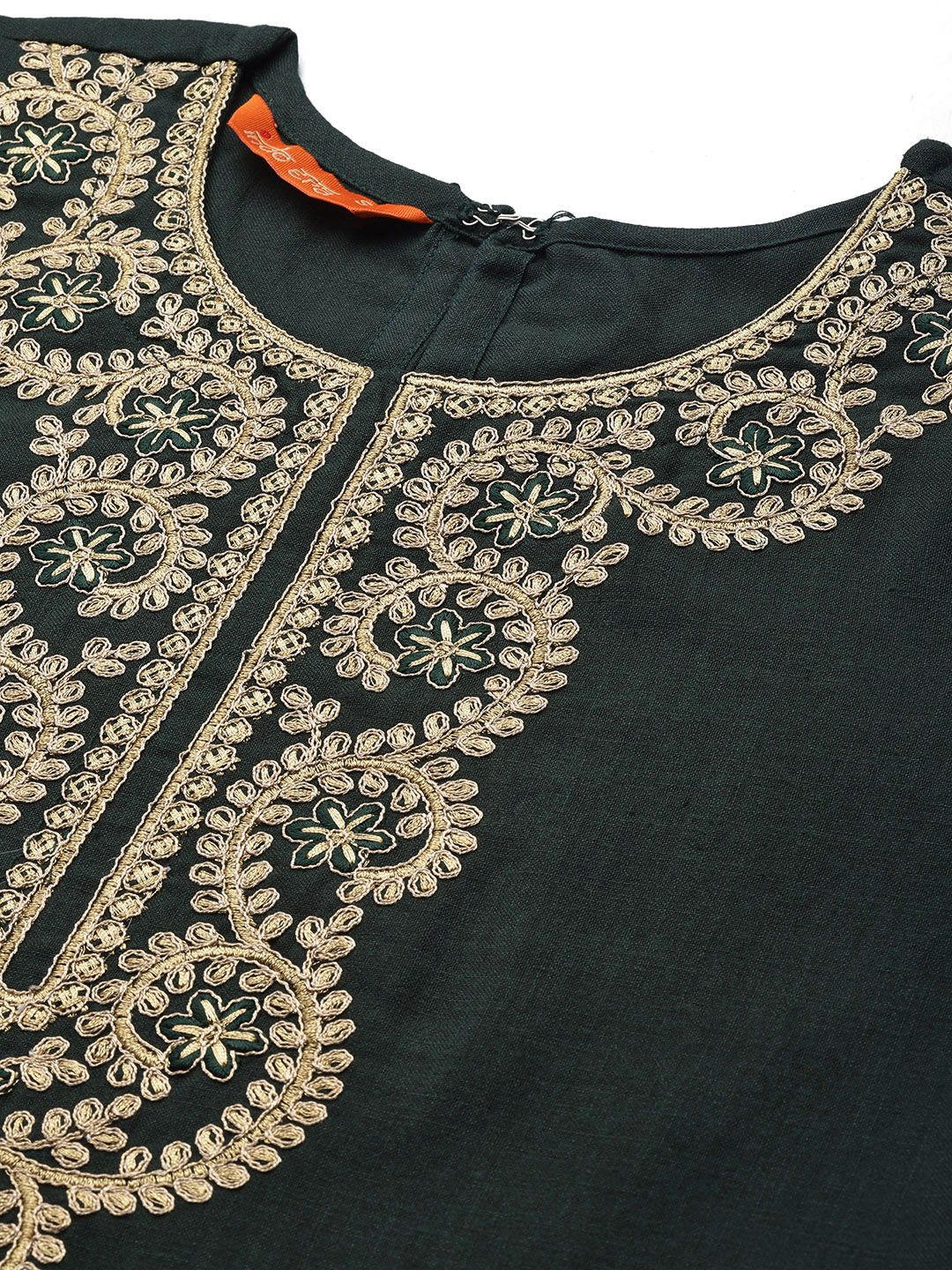 Dhiyona IE Women Green Ethnic Motifs Embroidered Zardozi Liva Kurta with Palazzos & With Dupatta