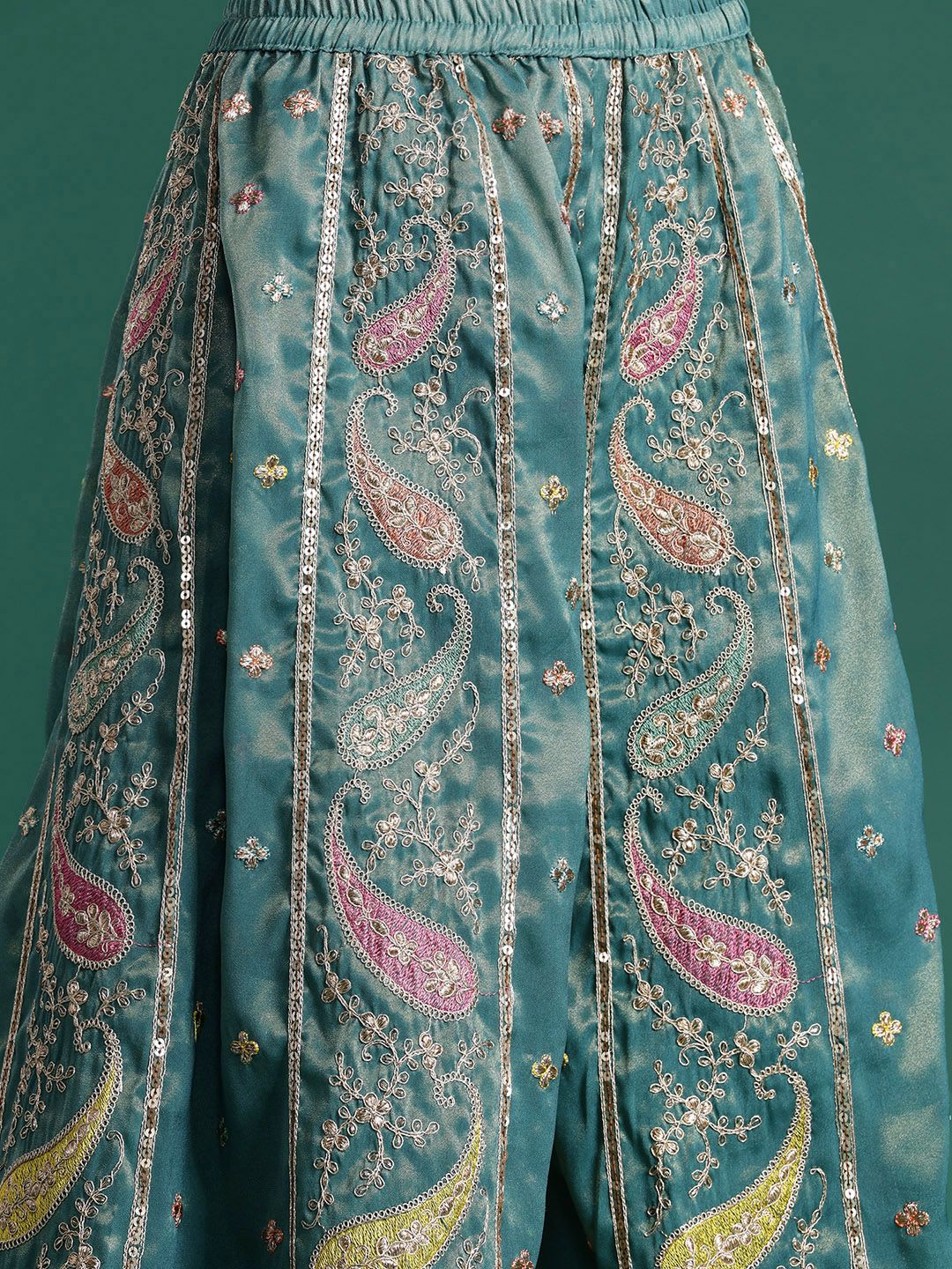 Ethnic Motifs Embroidered Sequinned Kurta with Palazzos & Dupatta