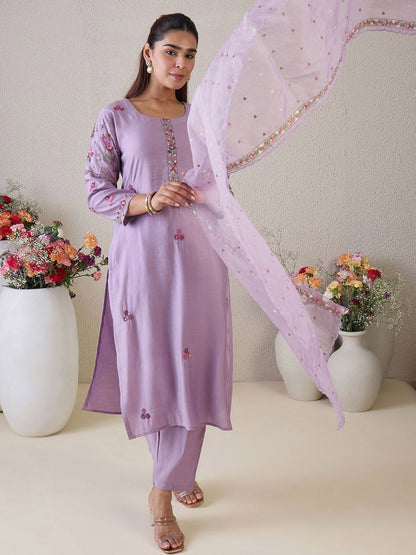 Women Floral Embroidered Kurta with Trousers & Dupatta