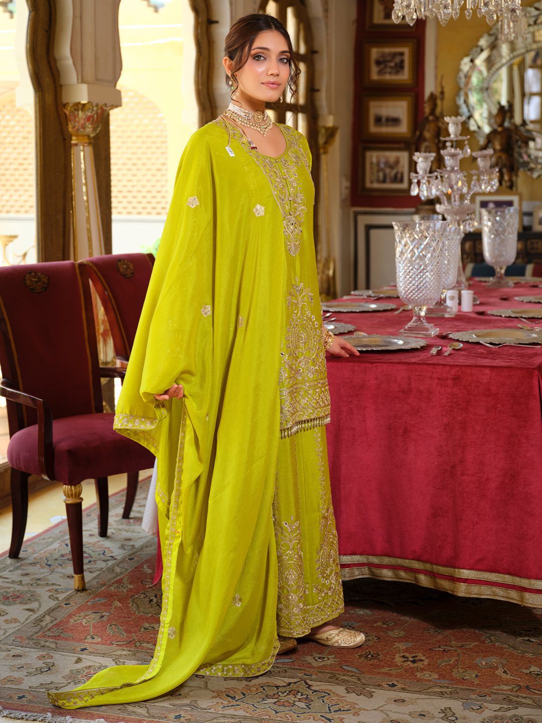 Women Ethnic Motifs Embroidered Regular Mirror Work Kurta with Palazzos & Dupatta