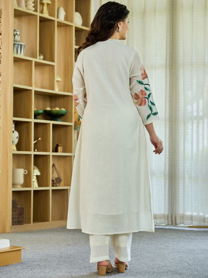 Dhiyona IE Floral Embroidered Pure Cotton Tunic With Trousers Co-Ords