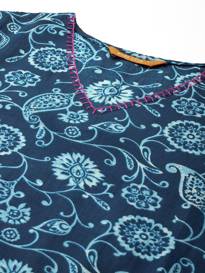 Paisley Printed Thread Work Pure Cotton Kurta With Trousers & Dupatta